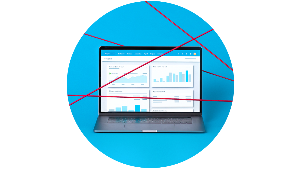 A laptop displays the Xero accounting software dashboard.